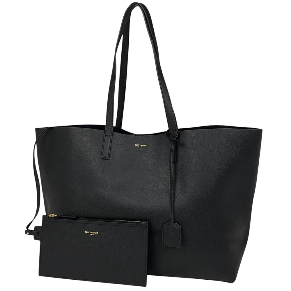 Saint Laurent Yves Sac Shopping Tote Bag Shoulder Leather Black